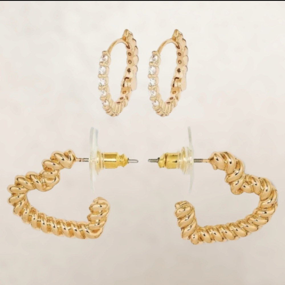 Baublebar Crystal Hoop and Twisted Heart Earrings Gold SUGARFIX BN